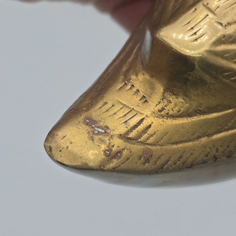 Vintage Solid Brass Duck Figurine Sculpture Detailed Feathers Warm Patina 6.5